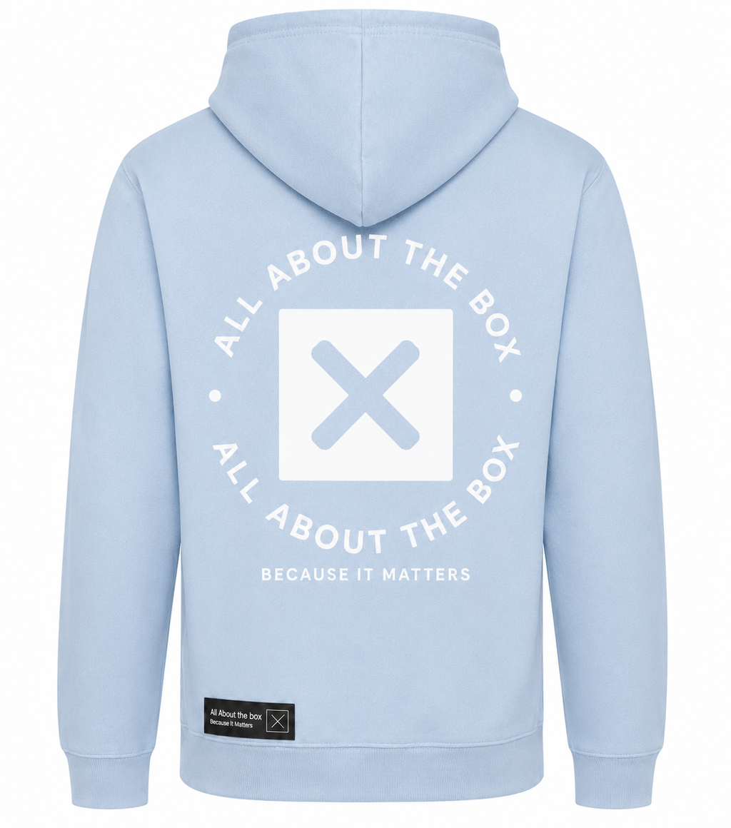 Light Blueaatbox College Hoodie with white logo's front and back