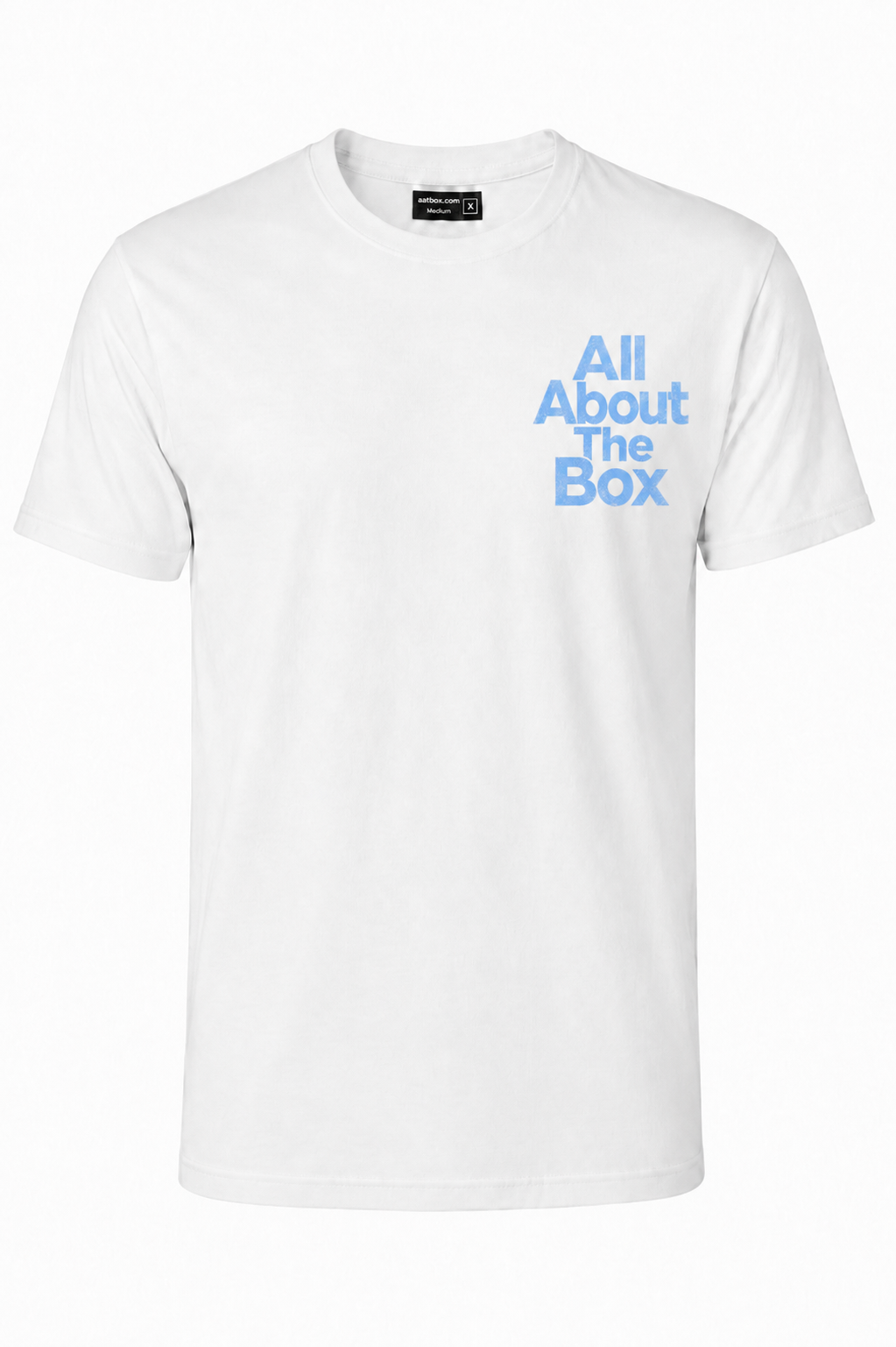 AATBOX White Short Sleeve T Shirt with Faged Light Blue Logo