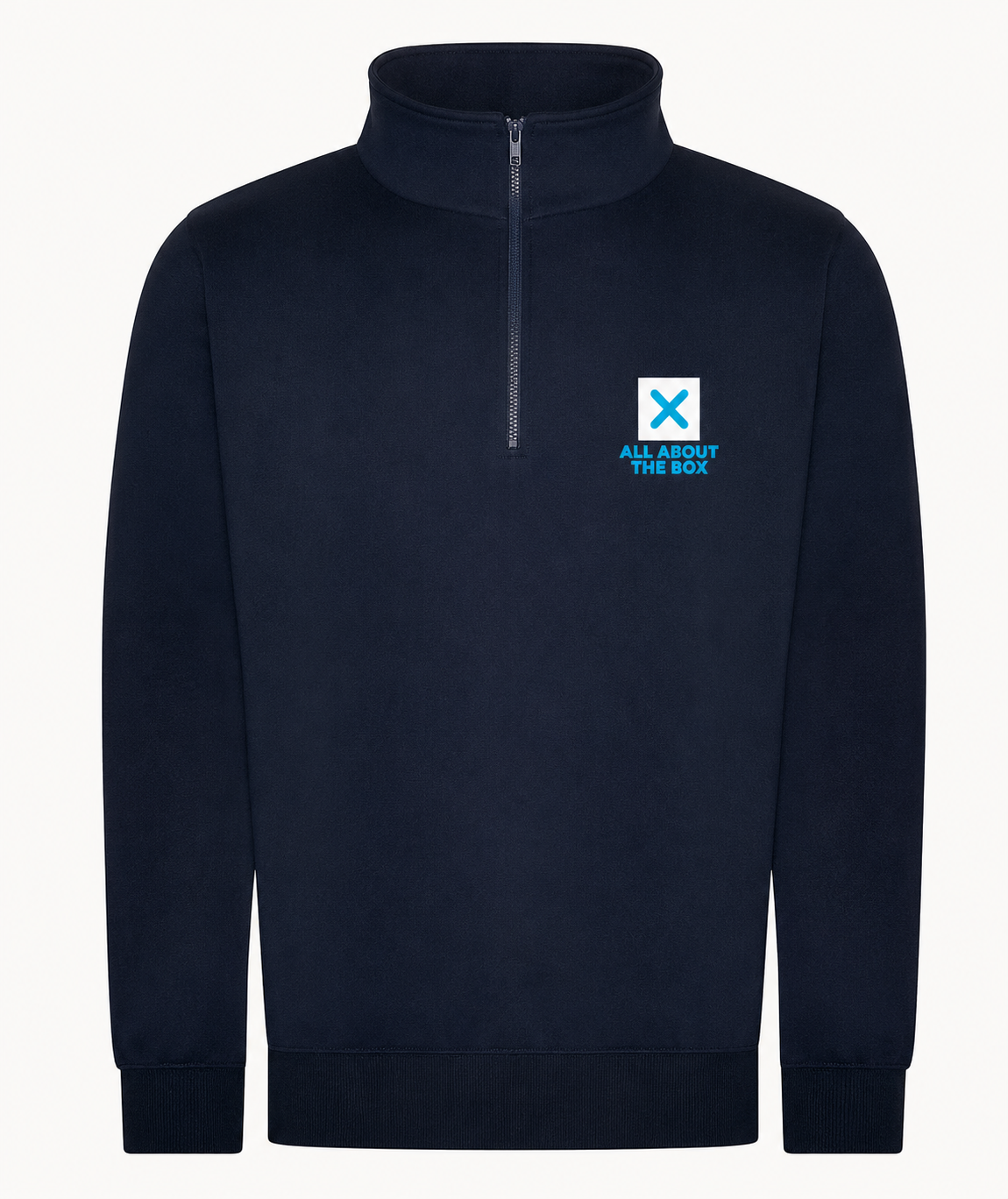 Navy Blue Sophomore Zip Neck Sweatshirt with Light Blue/White Box chest logo