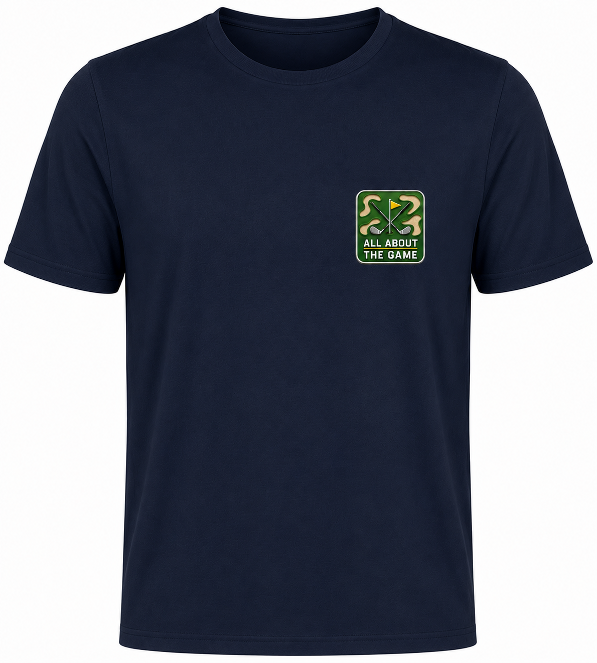 AATBOX Navy Blue Short Sleeve T Shirt with All About The game Golf logo and Box Logo on rear