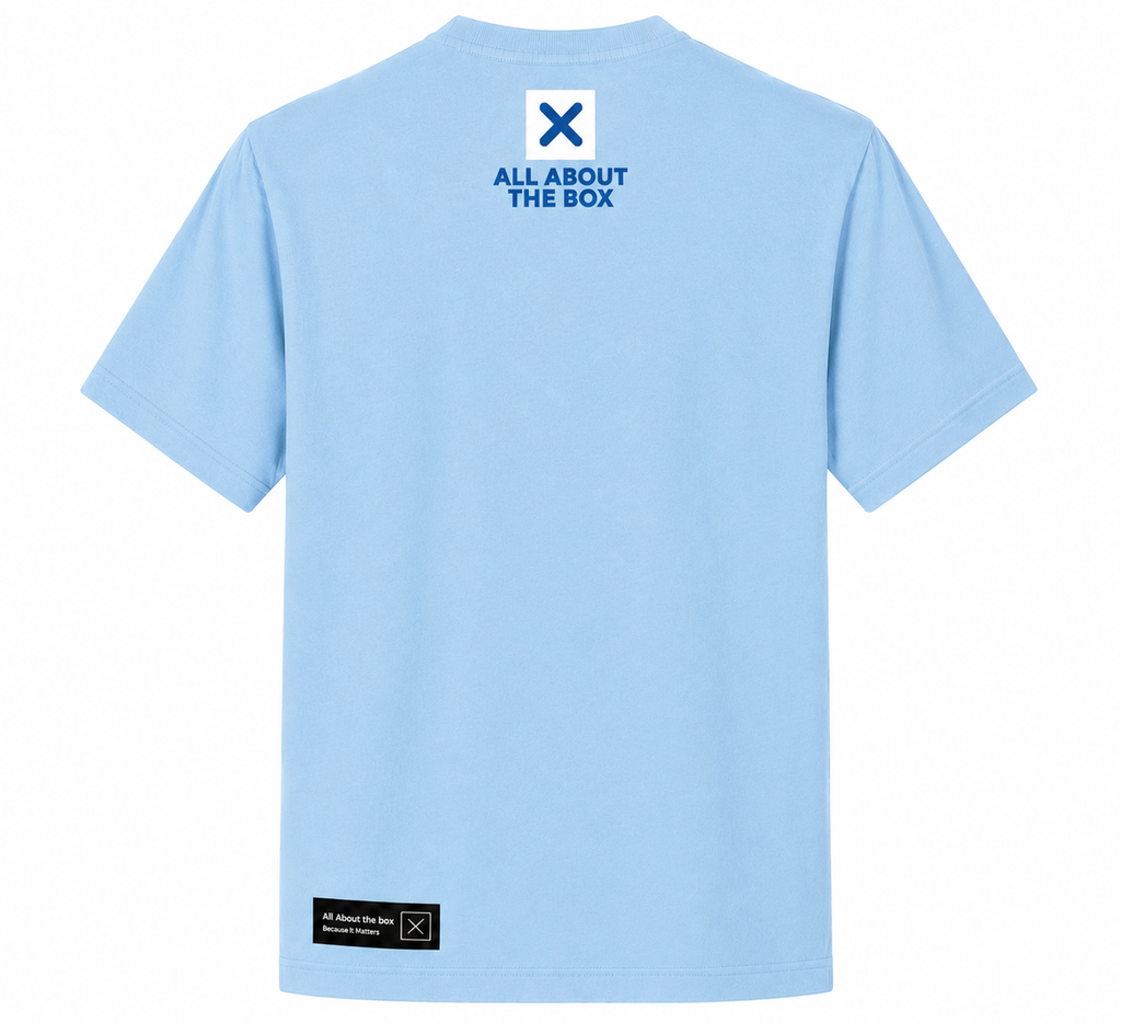 AATBOX Light Blue Short Sleeve T Shirt with All About The game Boxing with Box Logo on rear
