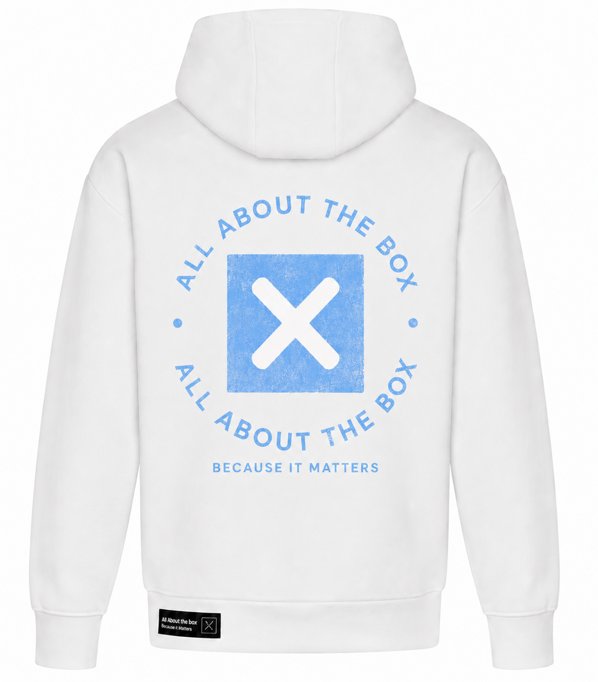 White Heavyweight Hoodie Front and Back Logo's