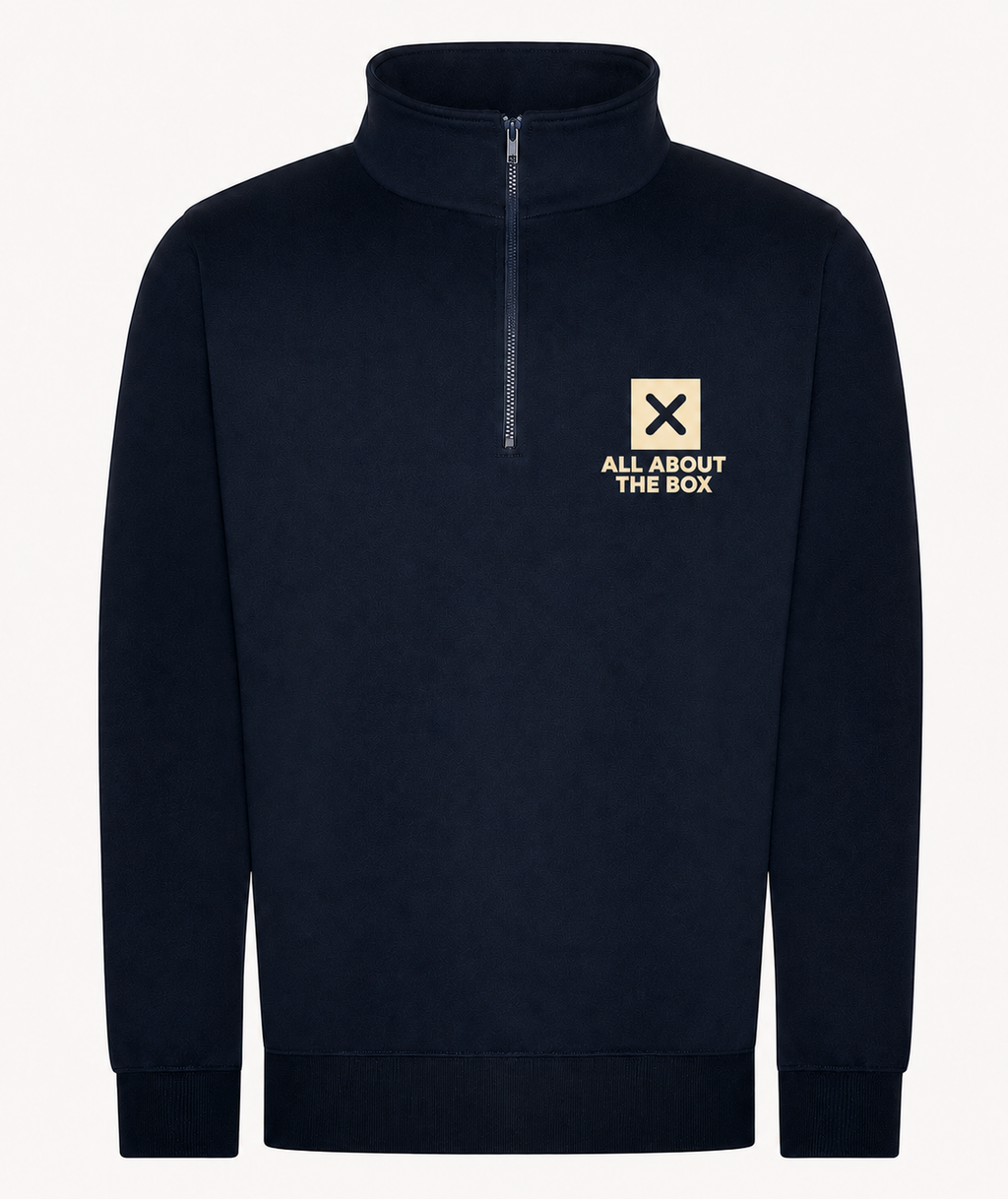 Black Sophomore Zip Neck Sweatshirt with Cream Box chest logo