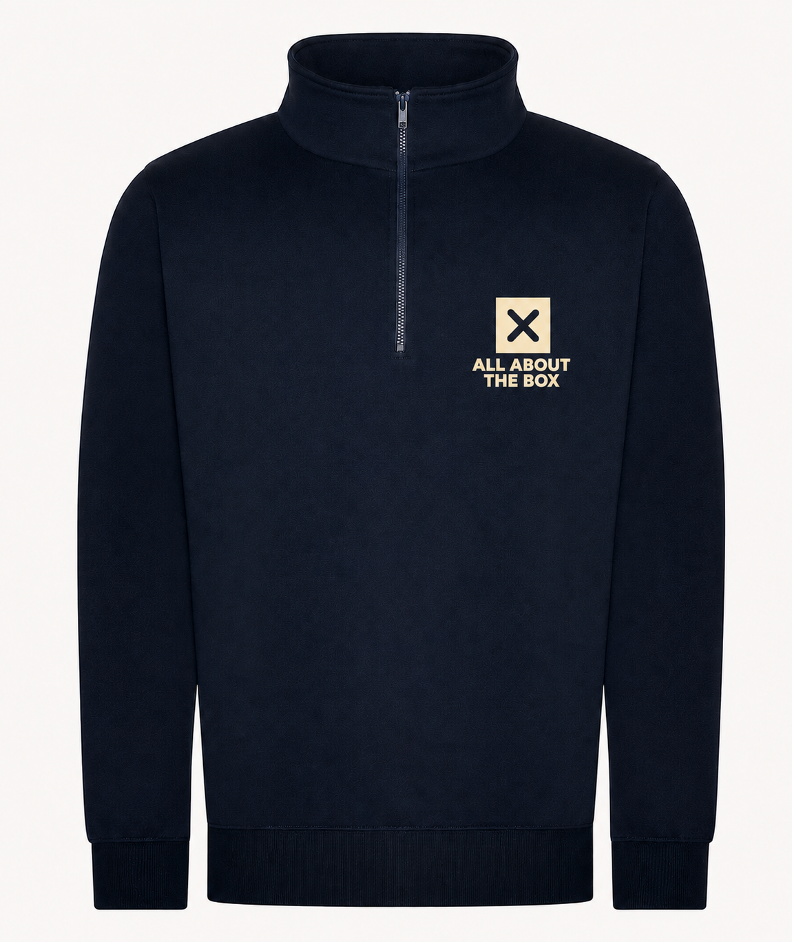 Black Sophomore Zip Neck Sweatshirt with Cream Box chest logo