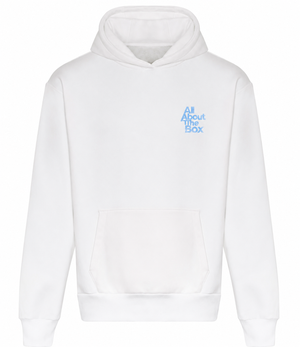 White Heavyweight Hoodie Front and Back Logo's
