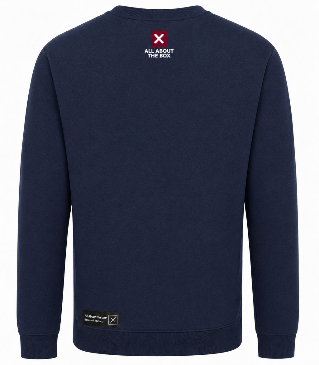 Midweight Crew Neck Sweatshirt Navy Blue with Who Cars Logo and Box Logo on rear