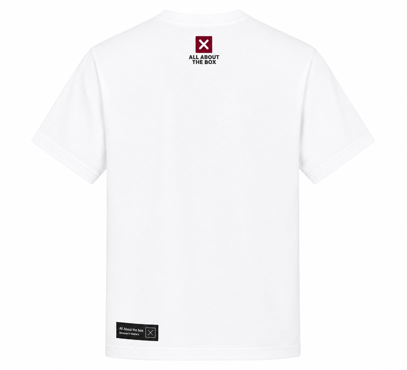 AATBOX White Short Sleeve T Shirt with Who Cares and Box Logo on the back