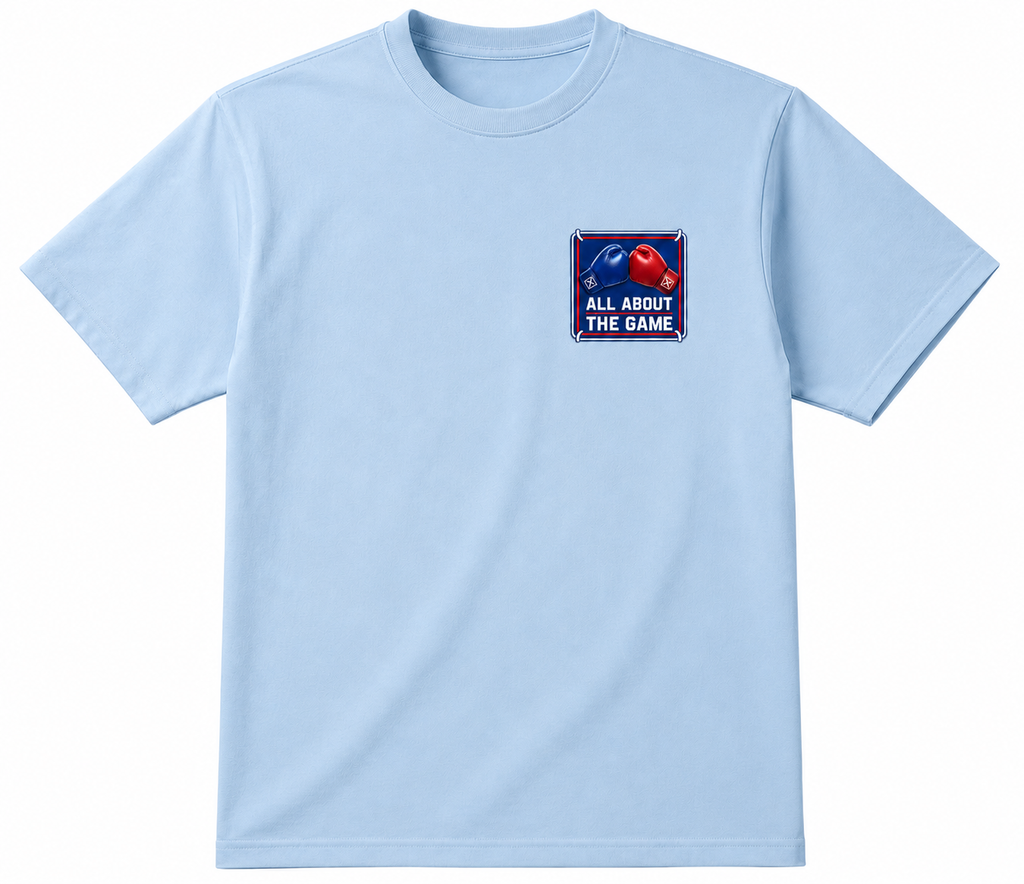 AATBOX Light Blue Short Sleeve T Shirt with All About The game Boxing with Box Logo on rear