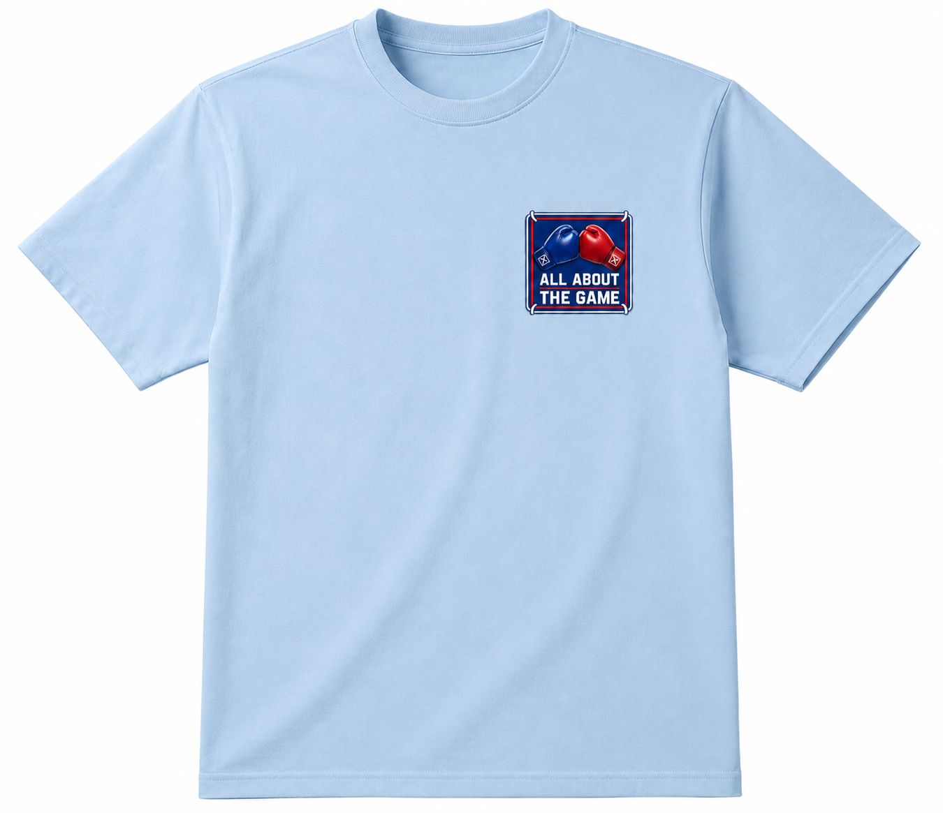 AATBOX Light Blue Short Sleeve T Shirt with All About The game Boxing with Box Logo on rear