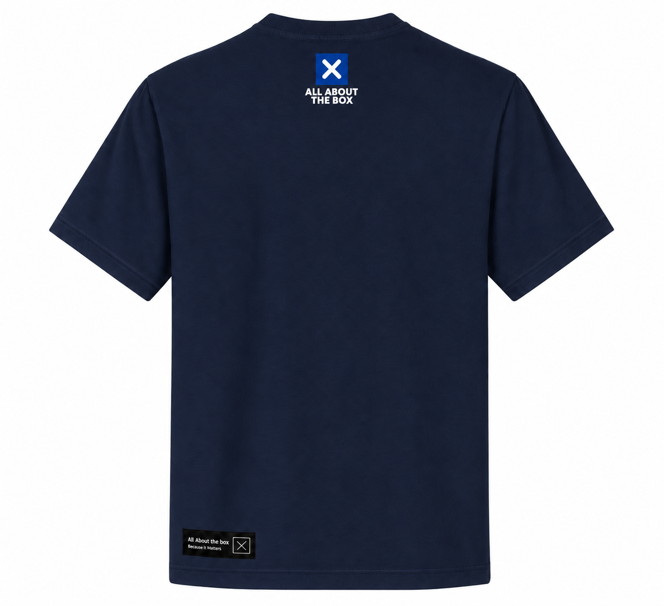 AATBOX Navy Blue Short Sleeve T Shirt with All About The game Darts logo and Box Logo on rear
