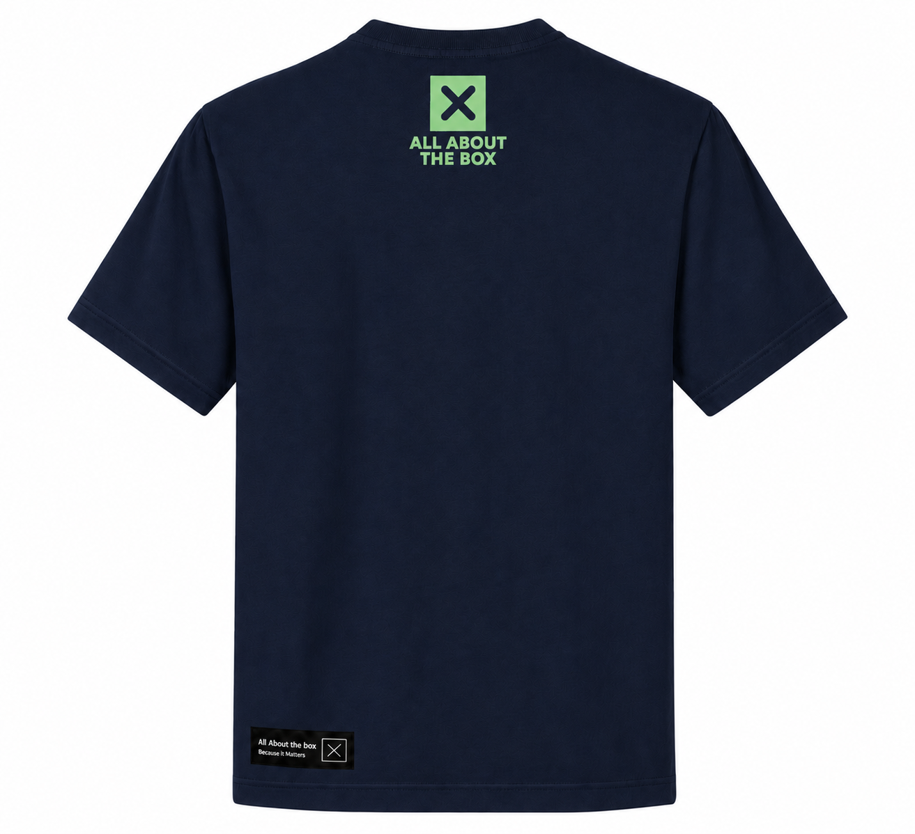 AATBOX Navy Blue Short Sleeve T Shirt with All About The game Golf logo and Box Logo on rear