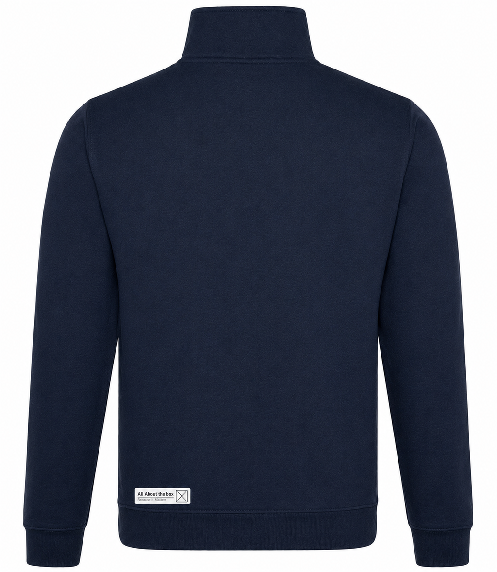 Navy Blue Sophomore Zip Neck Sweatshirt with Light Blue/White Box chest logo